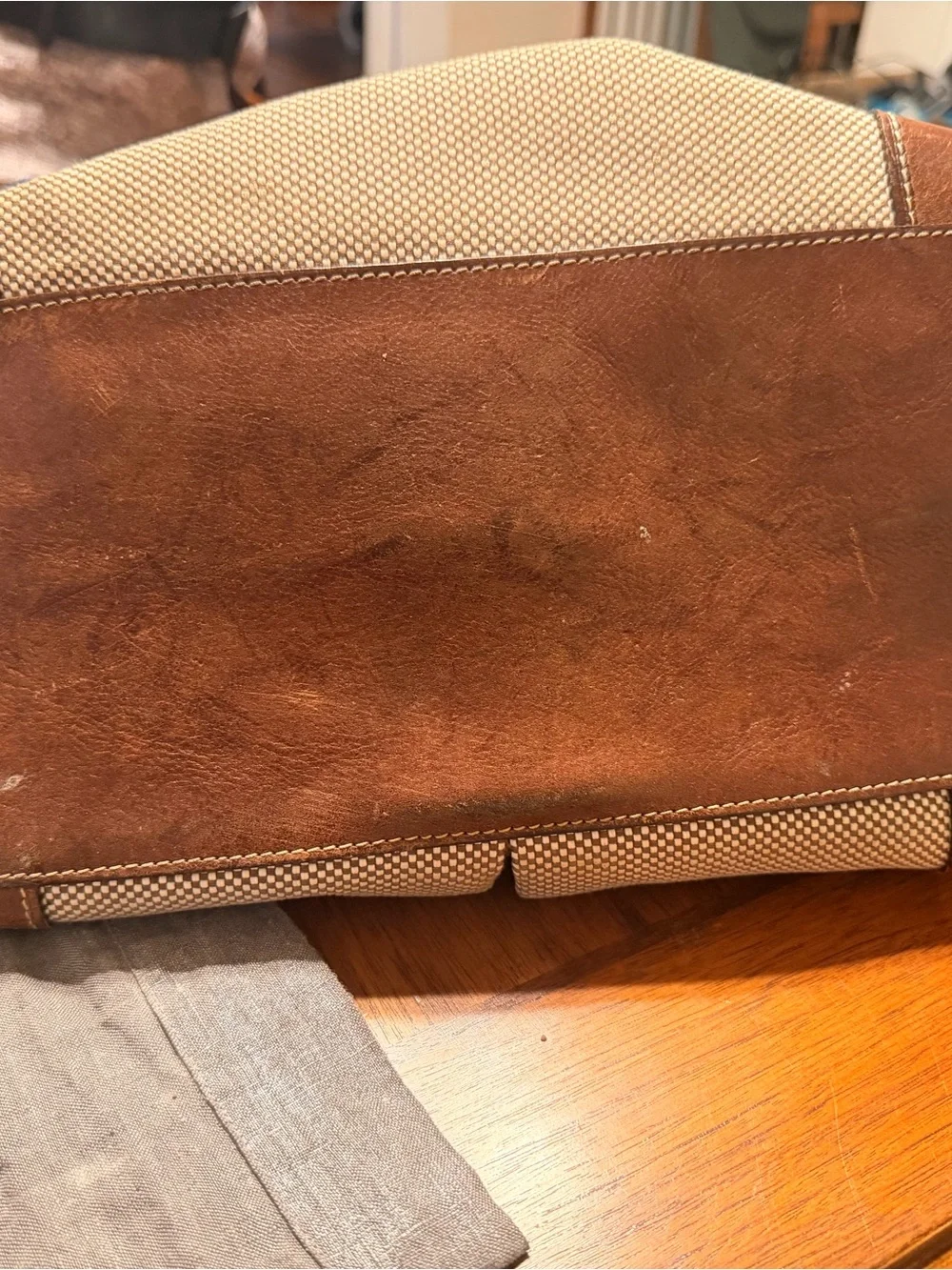 Dooney & Bourke Beige Canvas Shoulder Bag with Brown Leather Trim